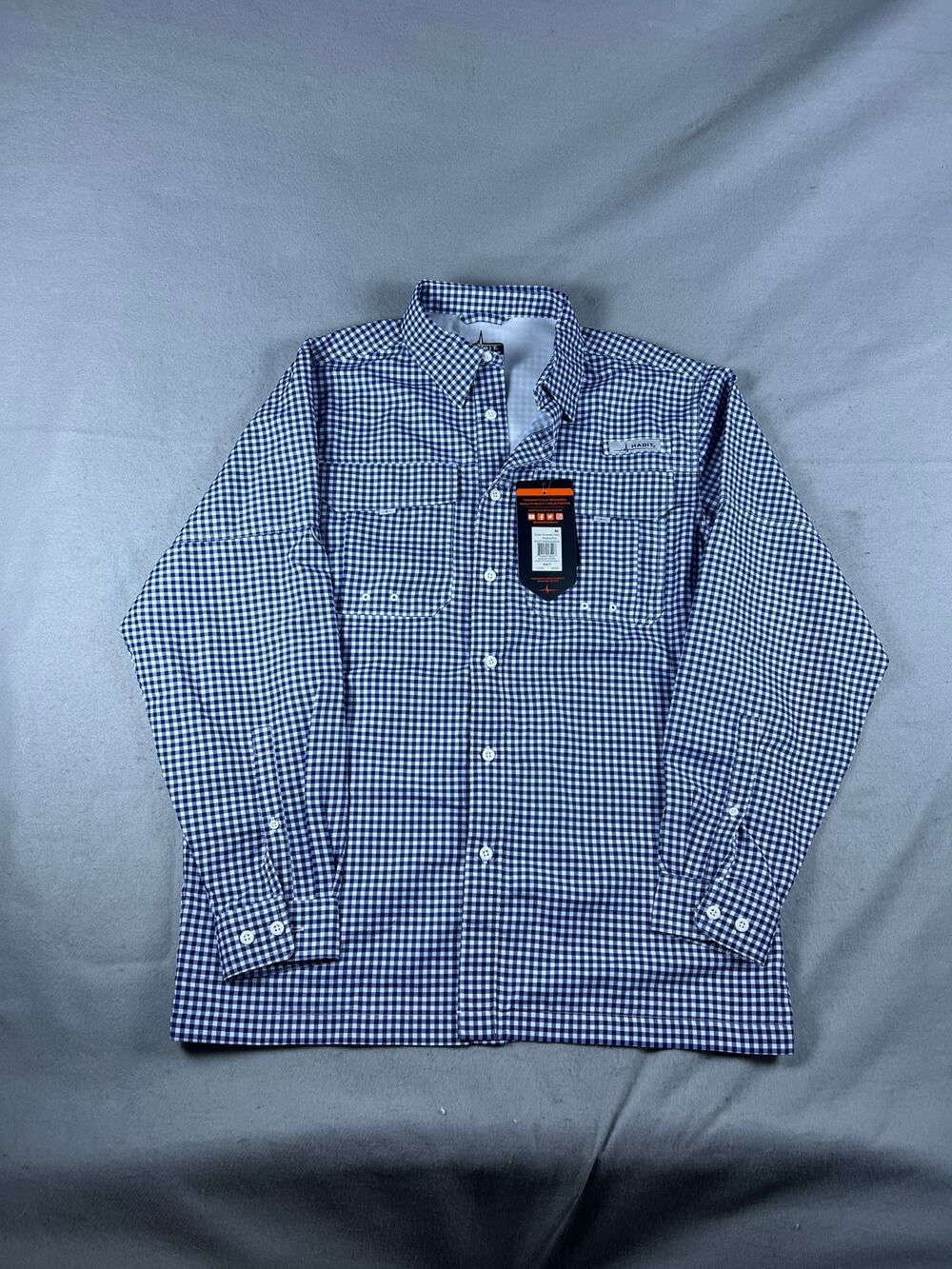 Habit Shirt Mens M Medieval Blue Brookside Check 40+ Solar Factor Outdoor NWT